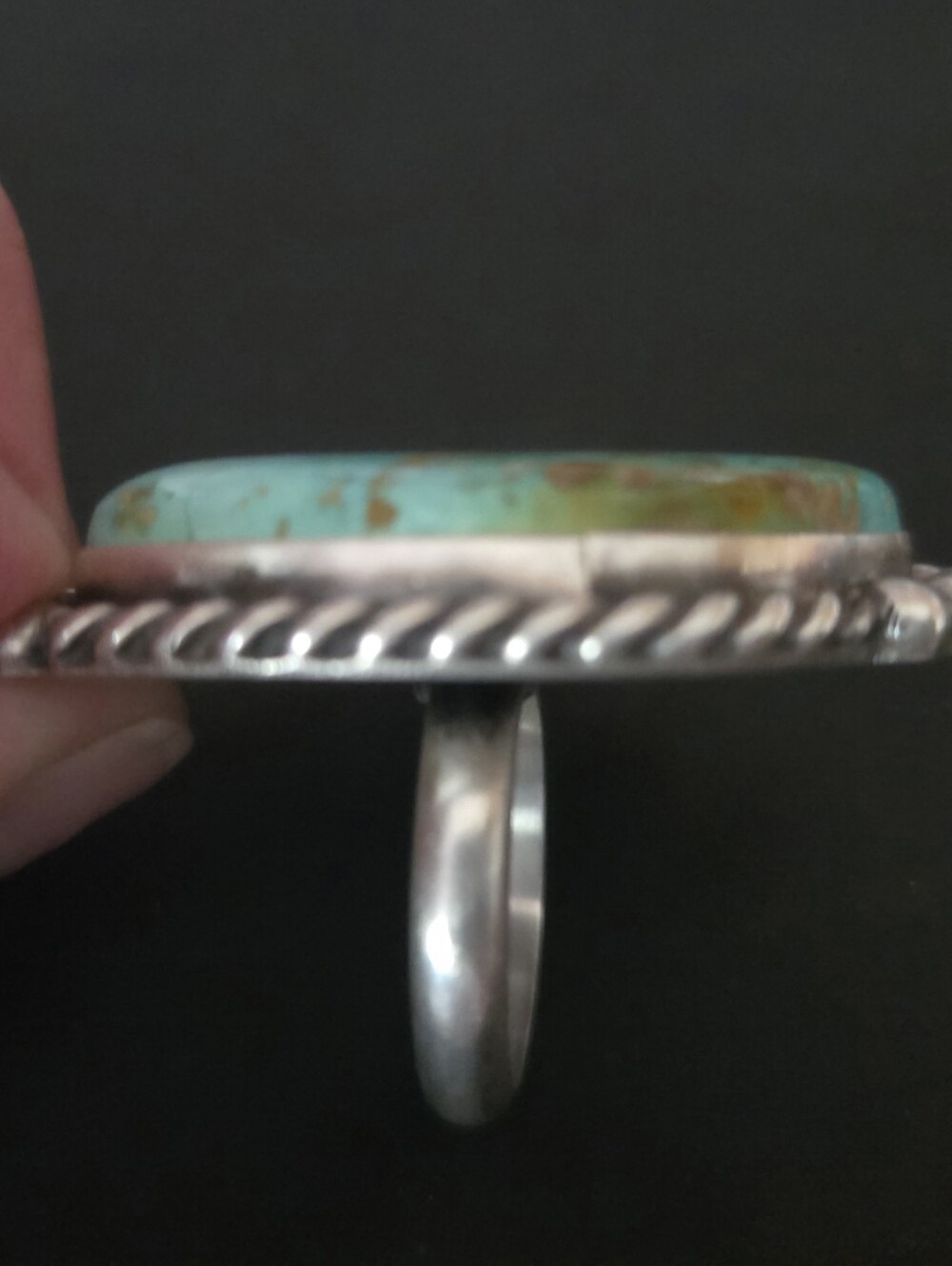 Large Blue-Green Royston Turquoise Statement Ring with Bronze Matrix - Picture 3 of 9